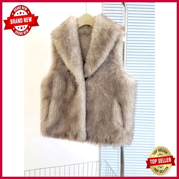 Faux Fur Vest Sleeveless Open Front Cardigan Slim Fit Winter Coat - Picture 4 of 5